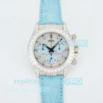 Super Clone RXF Factory Rolex Daytona Diamond-Set Baby Blue Leather Strap Watch 